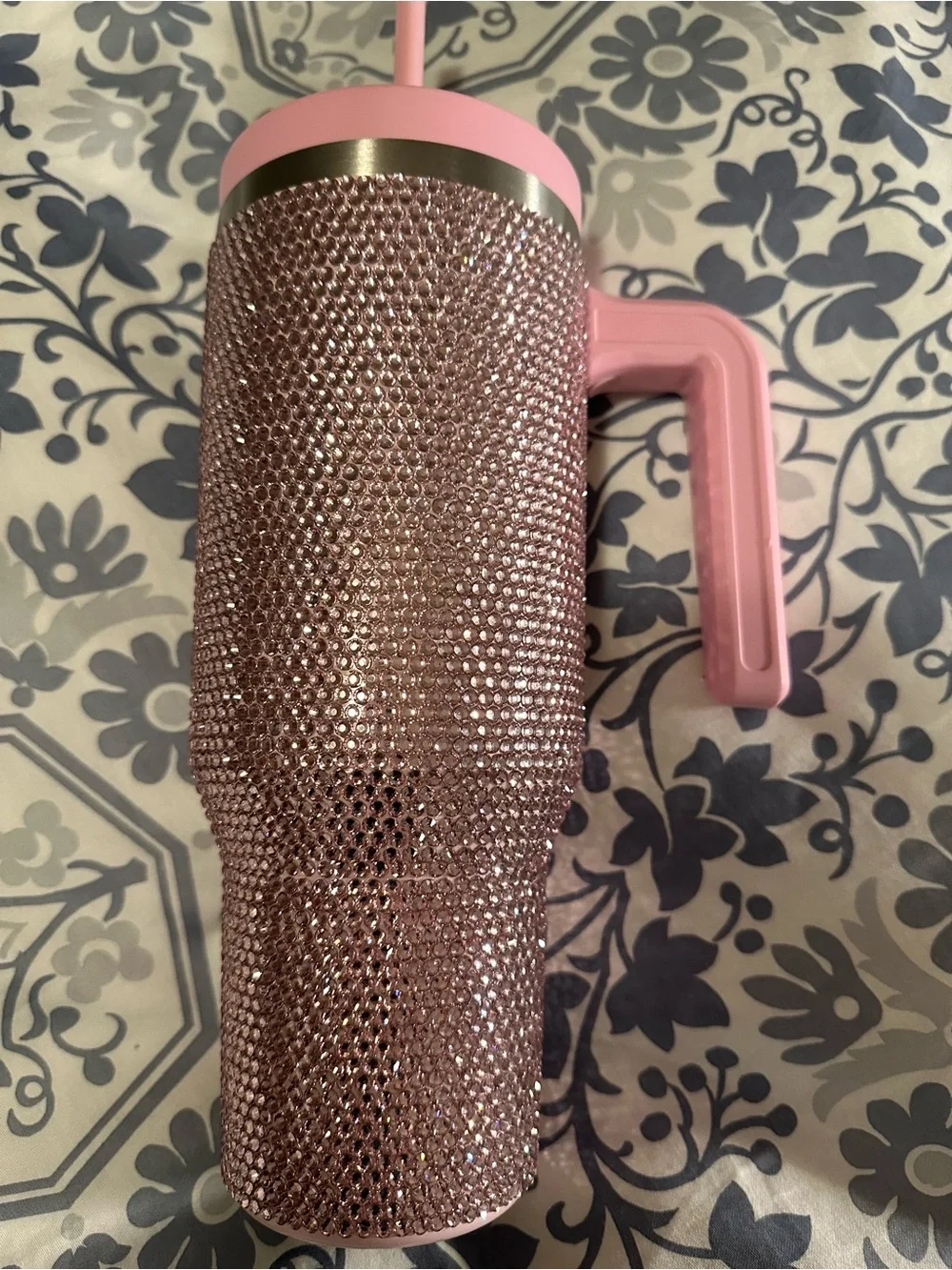 Rhinestone Bling Pink Travel Tumbler with Handle